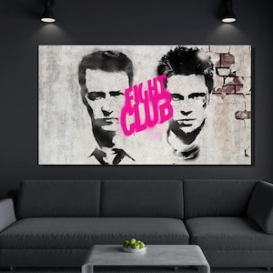 Fight Club Graffiti Canvas Wall Art, Edward Norton Print Decor For Home & Office Decoration,Brad Pitt Canvas Wall Art Design, Ready To Hang