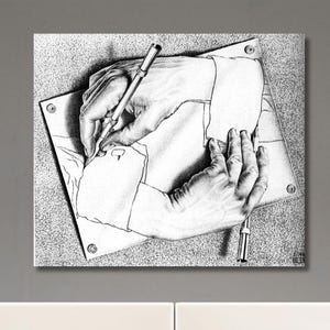 Maurits Cornelis Escher Wall Art,Escher Poster Art,Abstract Decor for Home Office,Maurits Cornelis Escher Drawing Hands Canvas,Ready to Hang