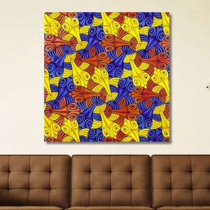 Escher Wall Art,Watercolor 55 Fish by Maurits Cornelis Escher Canvas, Escher Poster, Op Art Print Design,Abstract Canvas Decor,Home Decor
