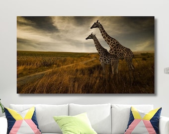 Giraffe Canvas Print,Giraffes Canvas,Giraffes Wall Art,Africa Landscape Poster,Giraffe Canvas,Giraffe Wall Art,Giraffe Poster,Home Decor