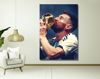GOAT Lionel Messi Canvas, Lionel Messi Print, Lionel Messi Poster, Leggenda del calcio Arte, Regalo per tifosi di calcio, Regalo per bambini, Calcio argentino