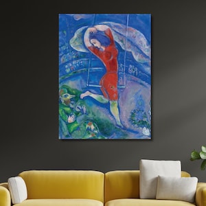 Canvaskunst Marc CHAGALL de acrobaat of de trapeze, Chagall la Mariee-kunstcanvas, surrealisme canvas muurkunst, Marc Chagall-schilderij, kunstafdruk