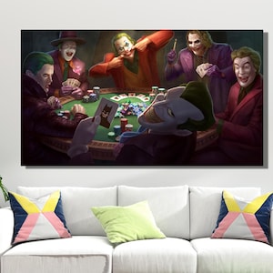 Jokers Playing Poker All Joker Playing Poker Canvas Wall Art Joker Painting Extra Large Wall Art Poker Wall Decor Comic Poster Ready To Hang