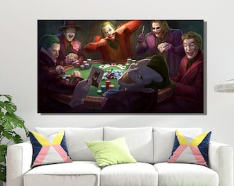 Jokers Playing Poker All Joker Playing Poker Canvas Wall Art Joker Painting Extra Large Wall Art Poker Wall Decor Comic Poster Ready To Hang