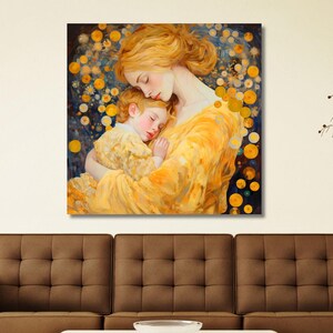 The Mother and Child Canvas Wall Art,Mother and Child Canvas Print, Gustav Klimt Canvas Print,Klimt Mother Decor,Twins Wall Art Home Decor