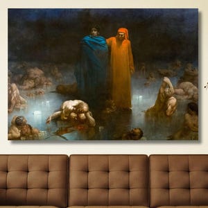 Gustave Dore Dante and Virgil Canvas,Dante and Virgil by Gustave Dore Canvas Art,Gustave Dore Famous Artwork,Giclee Print,Ready To Hang Art