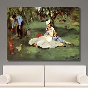 Claude Monet-posterafdruk, Claude Monet familie in de tuin canvas muurkunst, reproductie muur decor, Claude Monet kunst, Claude Monet woondecoraties