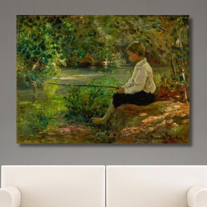 Demont Breton Wall Art, Dziecięce Wędkowanie autorstwa Virginie Demont Breton Canvas, Demont Breton, Vintage Poster, Demont Breton Painting, Gotowy do powieszenia