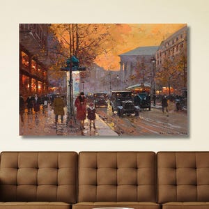 De La Madeleine Paris Edouard Leon Cortes Painting,Edouard Leon Cortes Paris Canvas,Vaudeville Theater Paris City,Dinning Room,Home Decor