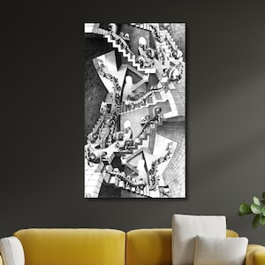 Escher Canvas,Maurits Cornelis Escher House Of Stairs Canvas,Surrealist Art, Escher Print,Surrealist Canvas Art,Escher Poster,Redy to Hang