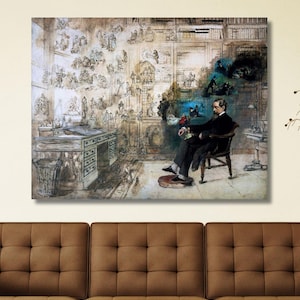 Tela de Charles Dickens, arte de pintura do sonho de Dickens por Robert William Buss, pintura do sonho de Dickens, pôster de Dickens, pôster científico, decoração para casa