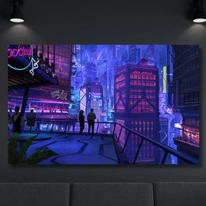 Cyberpunk City Neo Futuristic Canvas Poster, Cyberpunk City Wall Art, Canvas Decor,Room Decor Art,Home Decor,Game Room Poster,Ready to Hang