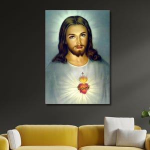 Jesus Canvas Wall Art Print,Sacred Heart Of Jesus, Holy Jesus Christ Sacred Heart Religious Print, Jesus Paintings,Jesus Exhibition Decor