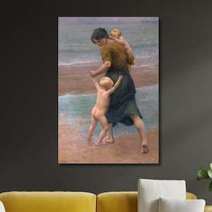 The Fisherman&#39;s Wife and her Bathing Children Canvas Wall Art,Reproduction Canvas ,Gift For Her,Virginie Demont-Breton Print, Ready To Hang