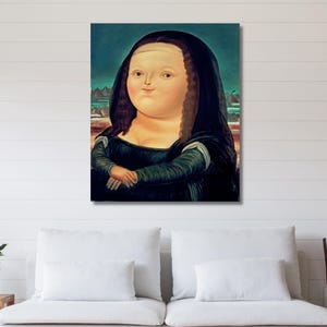 Mona Lisa Fun Art, Mona Lisa von Fernando Botero Leinwand, Botero Kunst, Fernando Botero Wandkunst, Fette Mona Lisa, Mona Lisa Wohnkultur, fertig zum Aufhängen