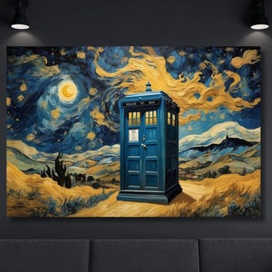 Doctor Who Wall Art Doctor Who Tardis Box Vincent Van Gogh The Starry Night Style Canvas Tardis Canvas Doctor Who Gifts Doctor Who Tardis