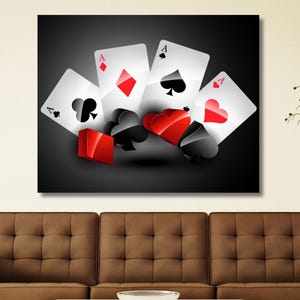Speelkaartenposter, kleurrijke speelkaarten muurafdruk, poker kunst aan de muur, speelkaarten canvasafdruk, speelkaarten modern canvas, woondecoratie