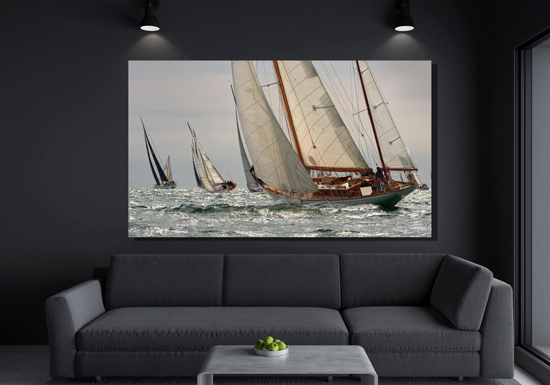 Yacht Regatta Print Nautical Artyacht Wall Decor Seascape Art Sailing ...