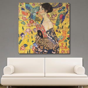 Gustav Klimt Print Art,Gustav Klimt Lady with Fan Canvas Wall Art,Wrapped Giclee Wall Art Print,Klimt Museum Exhibition Canvas,Home Decor
