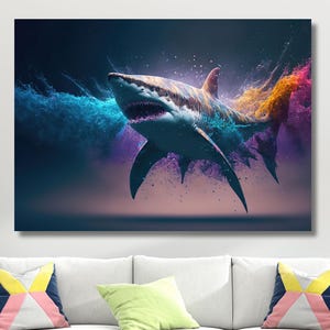 Shark Modern Artwork on Canvas Shark Original Art For Room Underwater Life Wall Art Shark Art Gift Shark Home Design Wall Art Ready To Hang