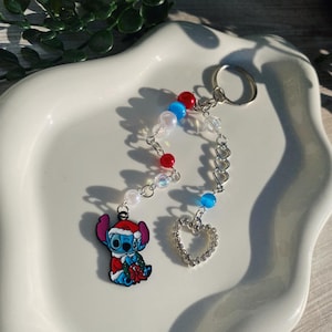 Santa Stitch Keychain, Stitch Bag Accessories, Cute Keychains for Stitch Lovers, Christmas Stitch Keychain, Animated Character Bag Charm