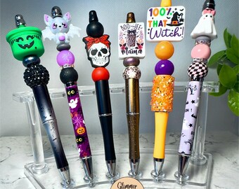 Beaded Pens, Green pumpkin, skull w/bandana, Boujee mama, 100% that witch, ghost, Halloween gifts, Halloween pens, Halloween, Teacher gifts