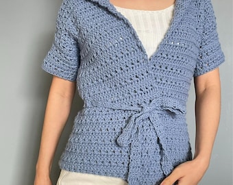 Crochet Pattern 'Collar Belt Cardigan' - Size XS-3X, PDF Download, Women Cardigan
