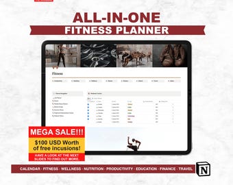 All In One Student Notion Planner, Digital Download Wellness, Nutrition, Lifestyle, Fitness Tracker Template