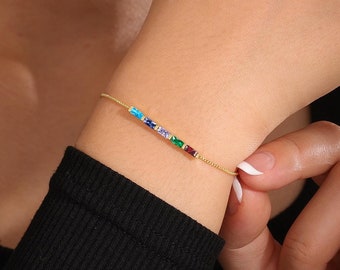 Personalized Bracelet for Her, Multiple Baguette Birthstone Bracelet, Gold Dainty Bracelet, Birthday Gift, Gifts for Mom Grandma Sisters