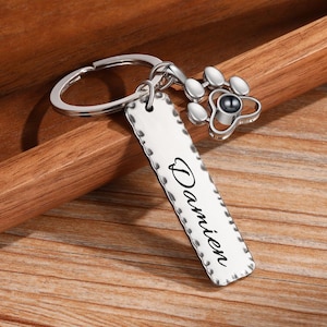 Custom Name and Pet Photo Projection Keychain,Dog Memorial Photo Keychain,Paw Print Keychain,Pet Loss Gift,Dog Memorial Gift,Birthday Gift