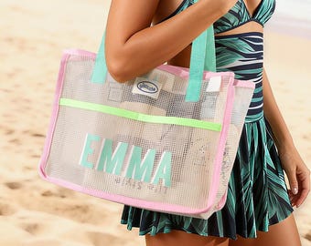 Bolsa de playa personalizada con nombre o iniciales, bolsa de playa con monograma de sombra, bolsa impermeable para piscina de verano, bolsa de viaje para vacaciones, bolsa de mano con nombre personalizado