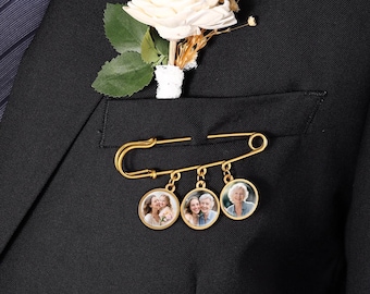 Kavajnål för bröllop, kavajnål med foto, boutonniere-berlock med foto, minnesberlock med foto, bröllopsminne till brudgummen