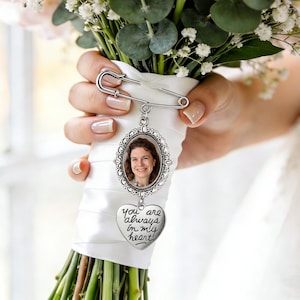 Personalisierter Brautstrauß Charme, benutzerdefinierte Blumenstrauß Foto Charm, Erinnerungsstift, Hochzeitsschmuck, Andenken, Hochzeitsgeschenk