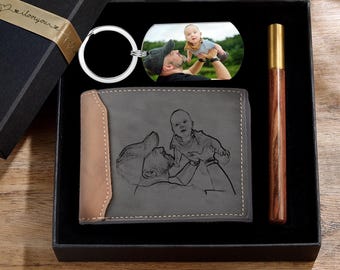 Personalized Custom Photo Mens Wallet,Engraved Picture Wallet,Slim Leather Wallet,Memory Gift,Anniversary Gifts for Him,Father's Day Gift