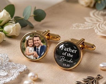 Father Of The Bride Gift Cufflinks From Daughter, Photo Custom Cufflinks for Dad, Personalized Wedding Cufflinks, Wedding Gift For Dad