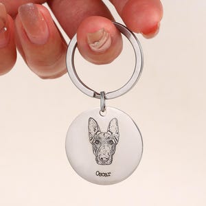 Custom Engraved Pet Portrait Keychain,Dog Photo Keyring, Dog Memorial Keychain, Personalized Dog and Cat Memorial Tag,Pet Lover Tag,Pet Loss