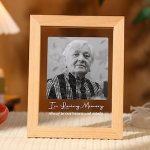 Acrylbilderrahmen mit Licht, personalisierter Ständer, Muttertagsgeschenke, Erinnerungsbildgeschenk, In liebevoller Erinnerung Ständer, einzigartige Nachtlichter