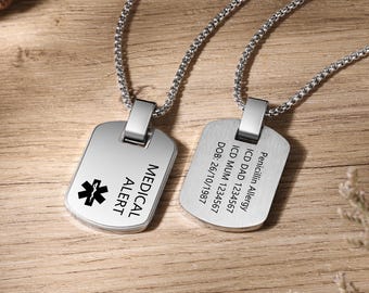 Custom Medical ID Necklace, Autism Necklace, Diabetic Necklace, Medical Jewelry, Medical Prescription,Medical Alert Necklace for Men Women