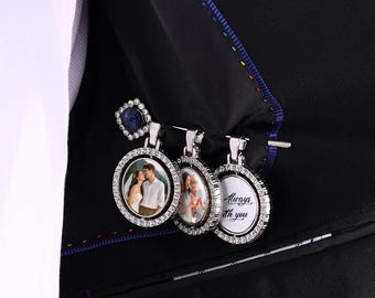 Groom Gift, Wedding Lapel Pin, Custom Photo Lapel Pin, Boutonniere Photo Charm, Lapel Pin with Pictures, Memorial Pin for Groom Wedding Gift