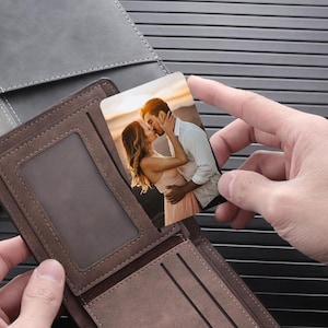 Kundenspezifische Metallfoto-Mappen-Karte, personalisierter Bild-Geldbörsen-Einsatz, Gedenkfotogeschenk, Geburtstags-Dadysgeschenke für Ihn / Sie - Foto-Liebeshinweis-Karte