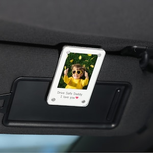 パーソナライズされた写真の車用バイザークリップ、カスタム写真フレームのサンバイザークリップ、写真の車の装飾、彼、夫、お父さんへのギフト、父の日のギフト