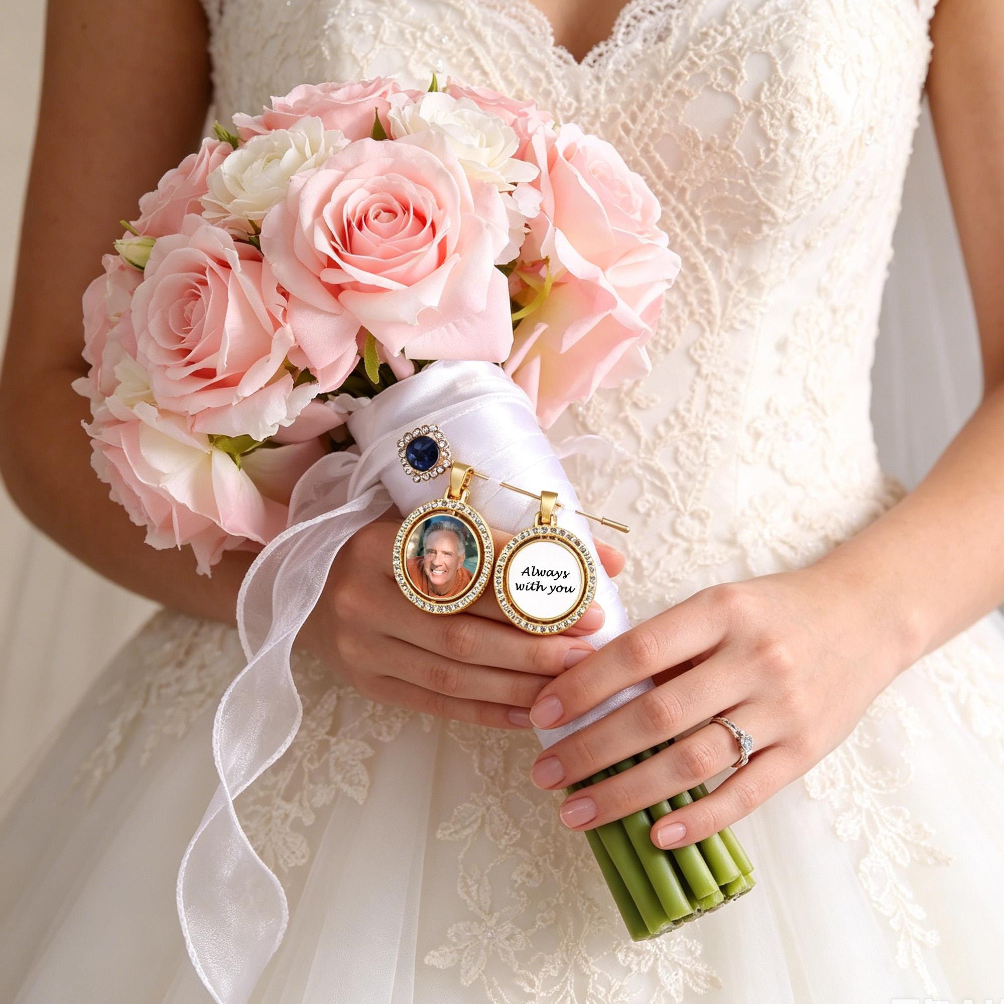 Custom Bridal Bouquet Charm With Photo, Flowers Bouquet Photo Charm ...