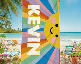 Asciugamano da spiaggia retrò personalizzato con nome, telo da piscina, accessorio estivo da spiaggia multi-stile, telo da bagno, telo da spiaggia personalizzato con nome, regalo per le vacanze