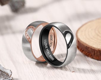 Personalized Heart Shaped Ring,Matching Ring for Couples,Couple Rings, Anniversary Love Promise Rings,Wedding Ring, Valentine's Day Gift