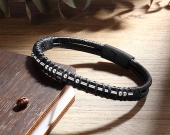 Personalisierte Morse-Code-Männer Armband für Papa, benutzerdefinierte Foto Morese Code Armband, Geschenk für ihn Freund Papa Opa, Vatertagsgeschenk für Papa