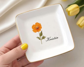 Personalisierte Geburt Blume Schmuckstück Schale, benutzerdefinierte Blume Ring Schale, Geburtstag Schmuckschale, Hochzeit Brautjungfer Geschenk, Weihnachtsgeschenke für sie