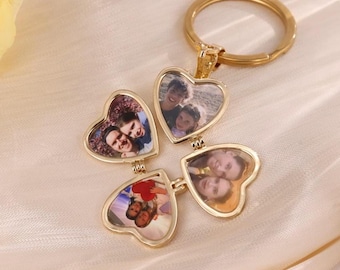 Custom Keychain with Photo,Heart Locket Keyring,Picture Keychain,Couple Gift, Photo Locket Necklace,Gift for mom,Grandma,Mother's Day Gift