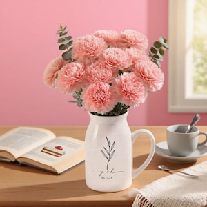 Personalized Wedding Flower Vase, Engraved Memorial Wedding Vase, Ceramic Flower Vase for Wedding, Bridal Shower Gift, Gift for Newlyweds