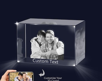 Personalized 3D Crystal Photo Cube Custom Laser Engraved Etched Picture Crystal Brick Cube Custom Crystal Photo Gift Light up Crystal Photo