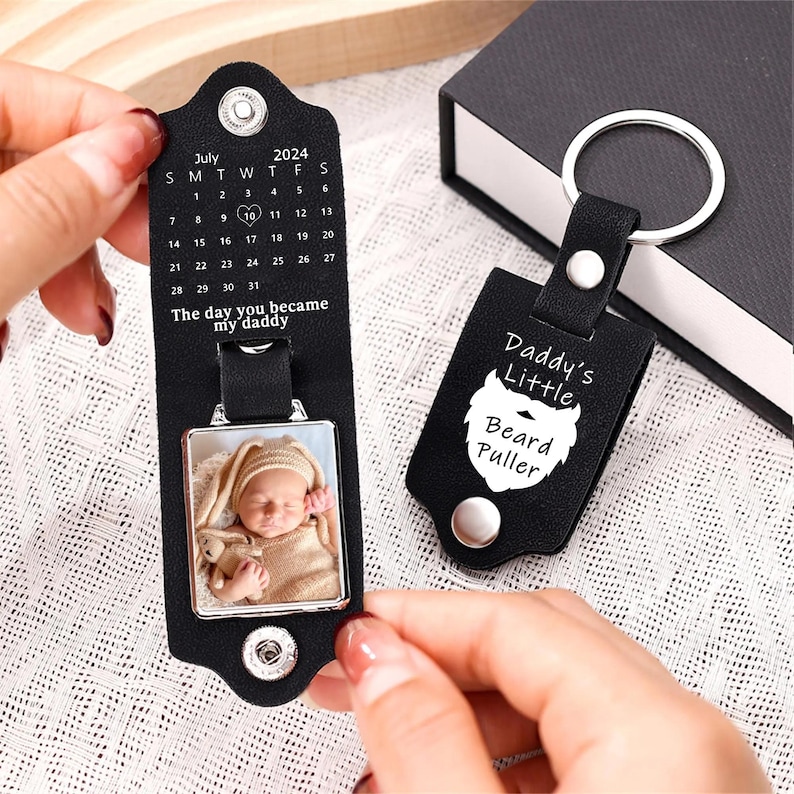 The Day You Became My Daddy Keychain First Dad New Dad Keychain Personalised Gift Baby Shower Gift Father's Day Gifts New Born Keepsake Black-Beard Puller